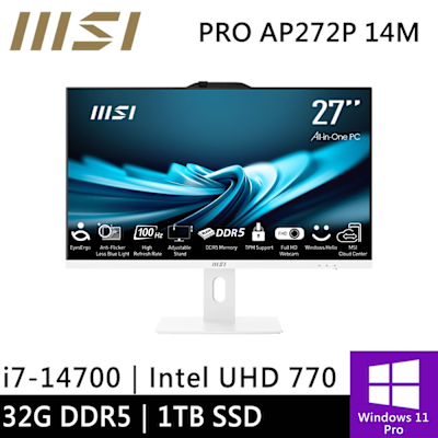 MSI微星 微星 PRO AP272P 14M-497TW-SP2 27型 白(i7-14700/32G/1TB SSD/W11P)特仕版