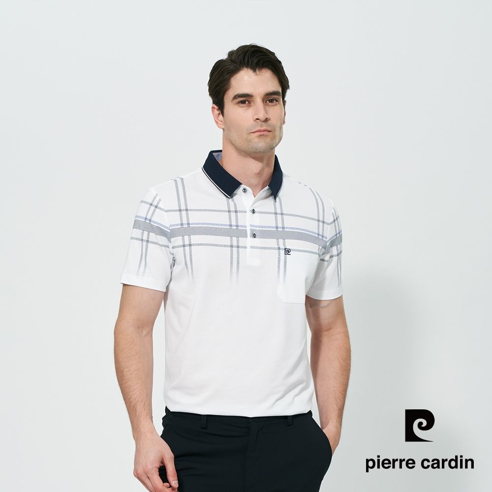 pierre cardin 皮爾卡登 男款 大定位印格短袖polo衫-白色(5257252-90)
