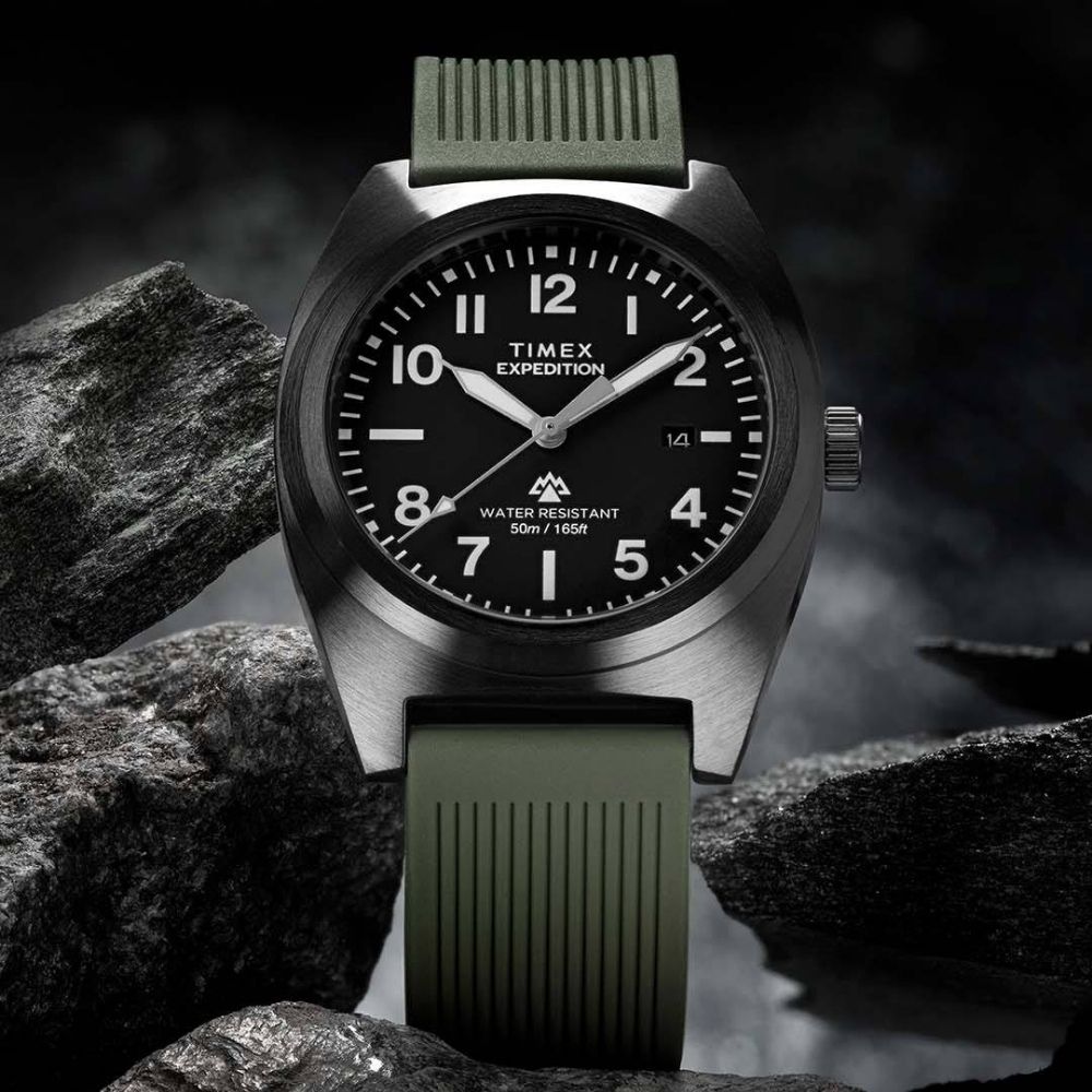 TIMEX 天美時 遠征系列  39毫米 簡潔錶盤 夜光指針 矽膠錶帶腕錶(黑x綠 TXTW2Y18000)