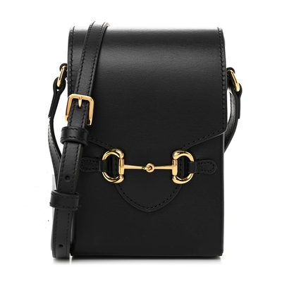 【GUCCI 古馳】625615 經典1955 Horsebit mini 迷你馬銜扣肩背斜背手機包(黑色)