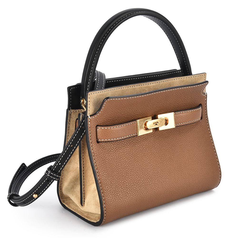 TORY BURCH LEE RADZIWILL 雙層皮革拼接麂皮手提/側肩背迷你兩用包