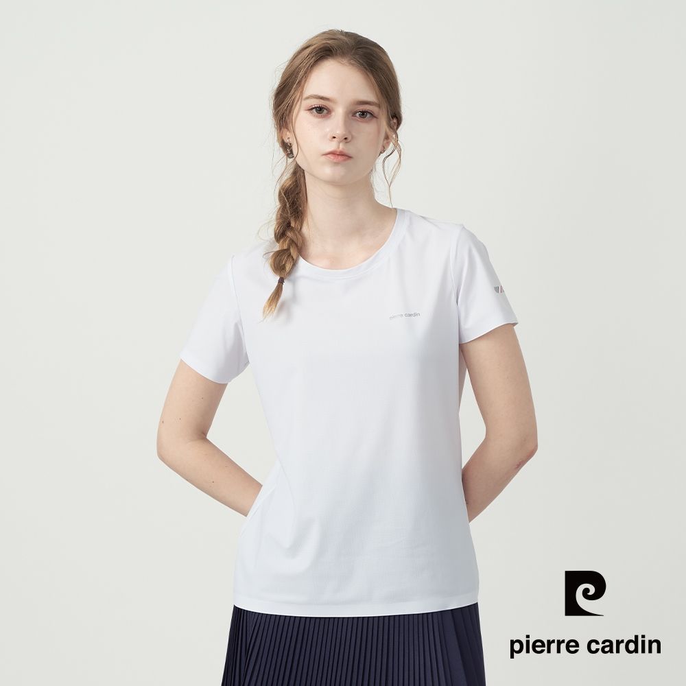 pierre cardin 皮爾卡登 網路獨家 男女款 冰絲速乾涼感短袖T恤/運動圓領上衣(多色任選) (女-白色系)