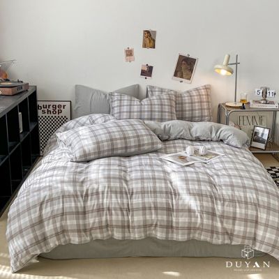 DUYAN 竹漾 舒柔棉雙人加大床包三件組 / 霧灰格影 臺灣製