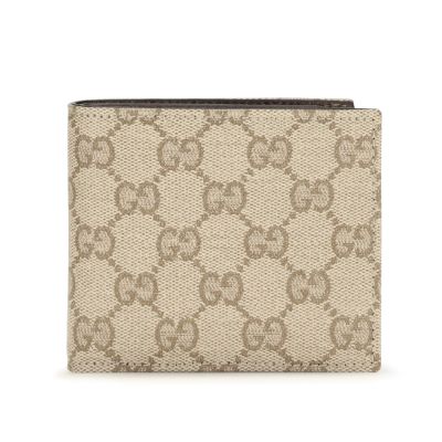 GUCCI 古馳 Essence Bi-Fold GG帆布 皮革 雙折 卡夾 皮夾 短夾 沙色 棕色 876390