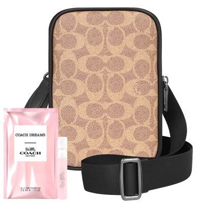 COACH 咖啡色大C PVC小型斜背包+品牌經典隨身小香水