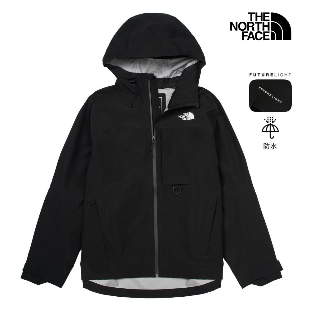 【The North Face 官方旗艦】 北面男款黑色防水透氣連帽衝鋒衣｜89ZJJK3