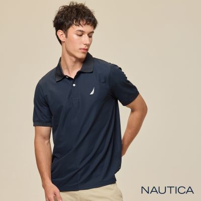 Nautica 官方旗艦 男裝 涼感刺繡LOGO短袖POLO衫-深藍色