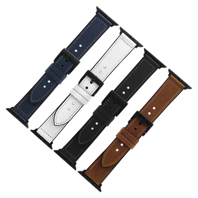Apple Watch 全系列通用錶帶 蘋果手錶替用錶帶 真皮橡膠錶帶-黑/白/深藍/棕色