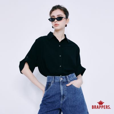 BRAPPERS 女款 寬版五分袖襯衫-黑