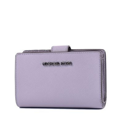 MICHAEL KORS 銀字LOGO素面防刮皮革釦式中夾-丁香紫