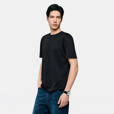 GIORDANO 男裝蠶絲柔滑修身短袖T恤【雙色任選】