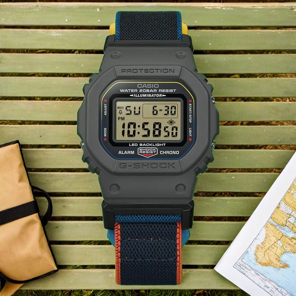CASIO 卡西歐 G-SHOCK 運動風布質錶帶電子錶 學生錶 手錶 開學換新季 送禮推薦 DW-5600MNC-8A2