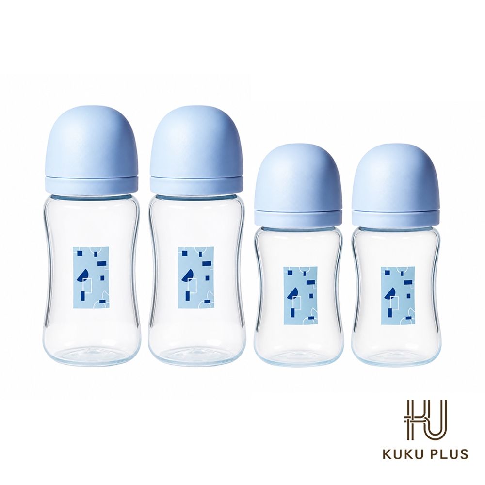 酷咕鴨 KUKU PLUS印記寬口PP奶瓶組(2大2中) (晨曦藍)