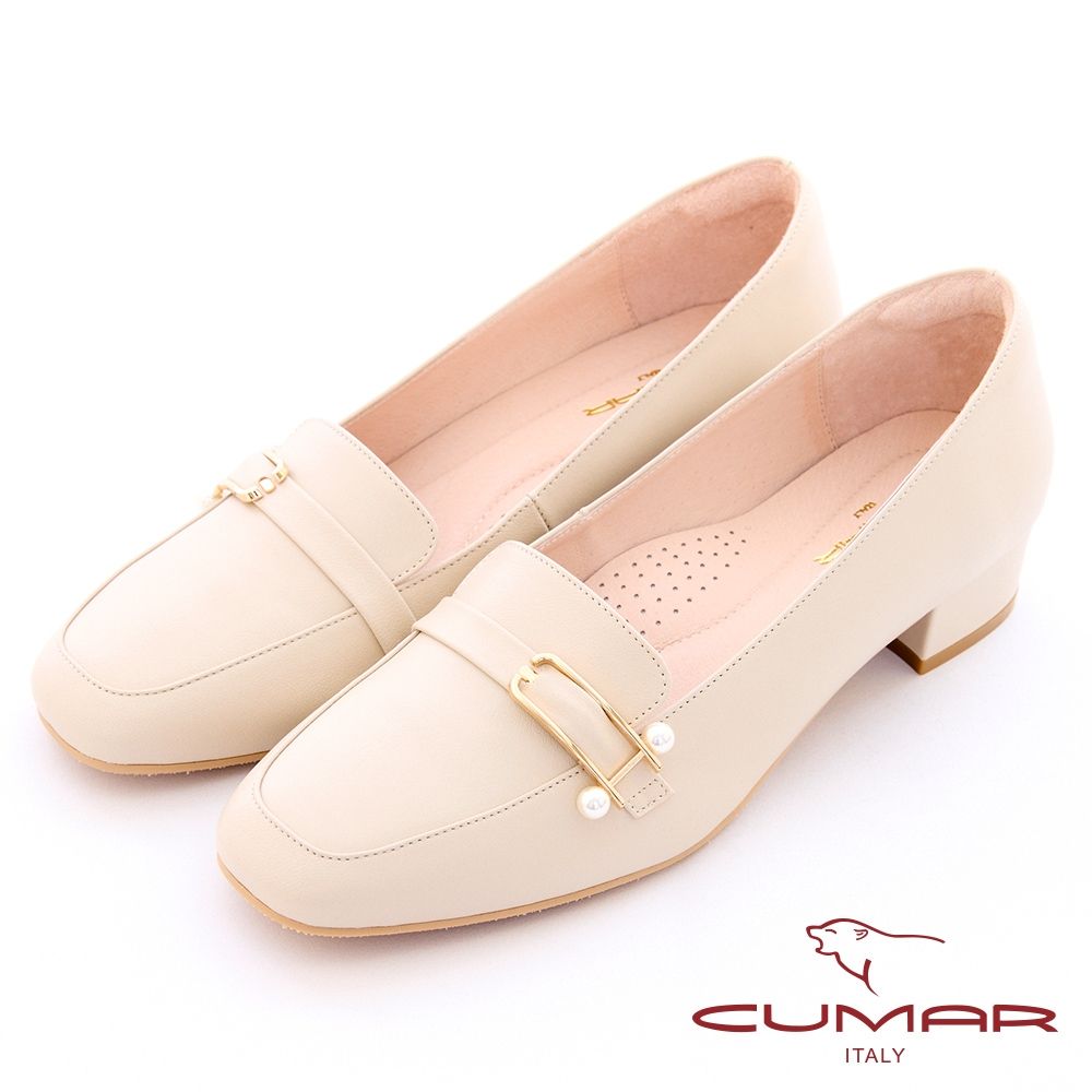 【CUMAR】舒適上班樂福高跟鞋726-125-米杏色