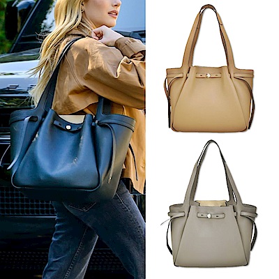 TORY BURCH Romy 鈕扣金屬標誌荔紋牛皮扣帶手提 肩背托特包-多色可選