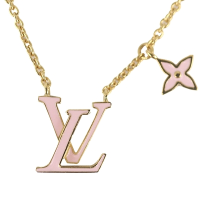 LouisVuitton路易威登 Louis Vuitton路易威登 LV飾品 M01215 Iconic Louis Vuitton LV路易威登 LOGO 粉色琺瑯金色項鍊