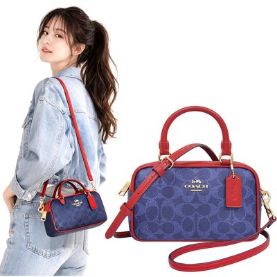 COACH 單寧藍色大C PVC小型手提/斜背兩用包