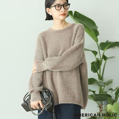 〚AMERICAN HOLIC〛優雅柔軟短毛針織圓領上衣