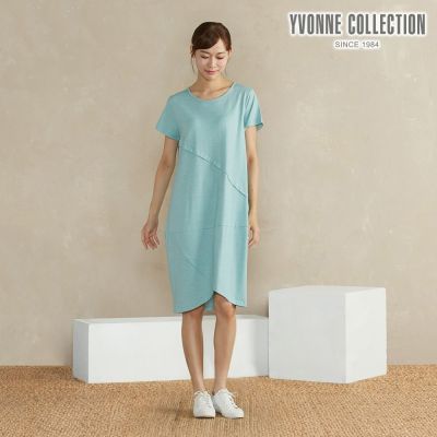 YVONNE 以旺傢飾 棉麻短袖洋裝-湖水綠
