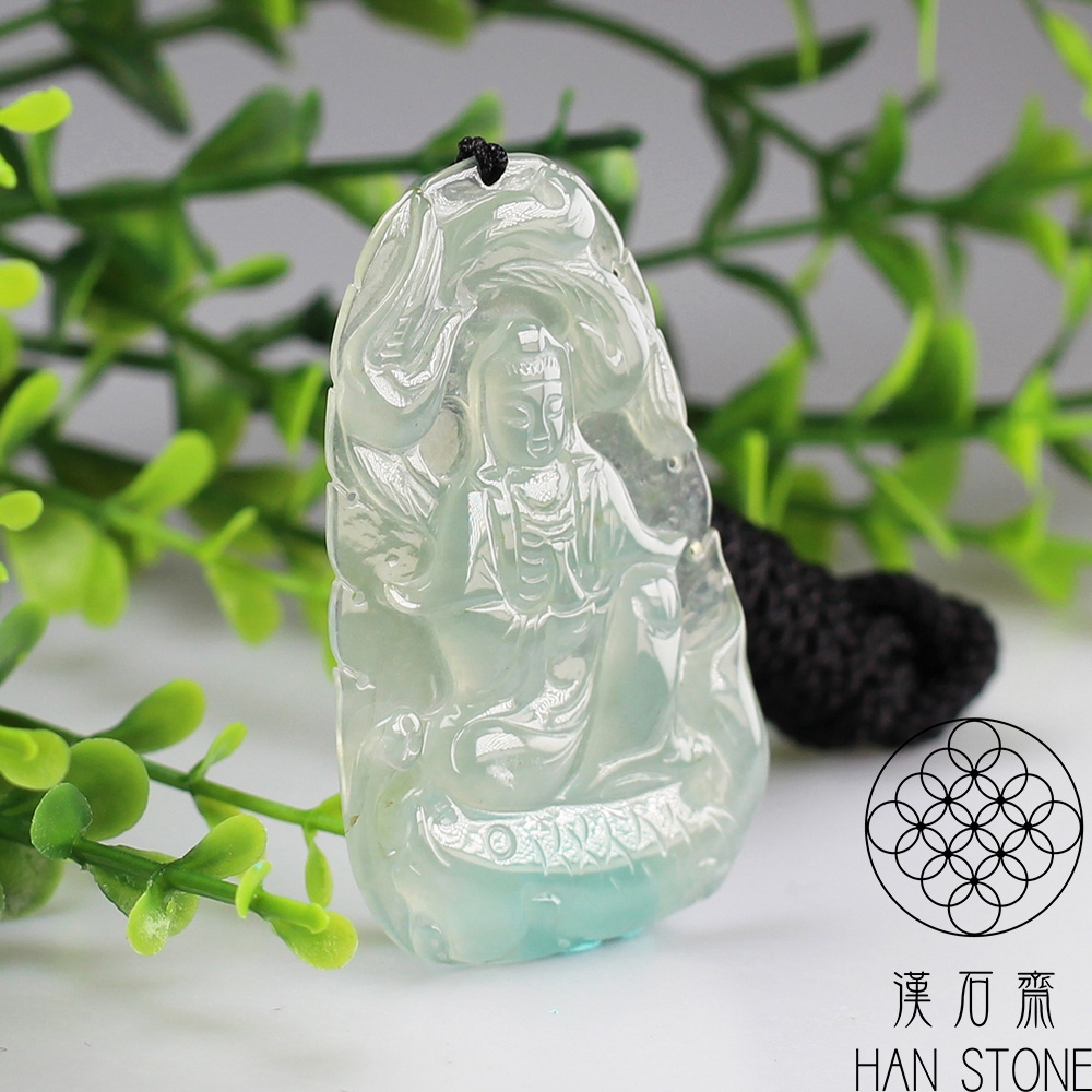 漢石齋】天然A貨玻璃種翡翠觀音玉佩吊墜(35*58*4.5mm) | 漢石齋