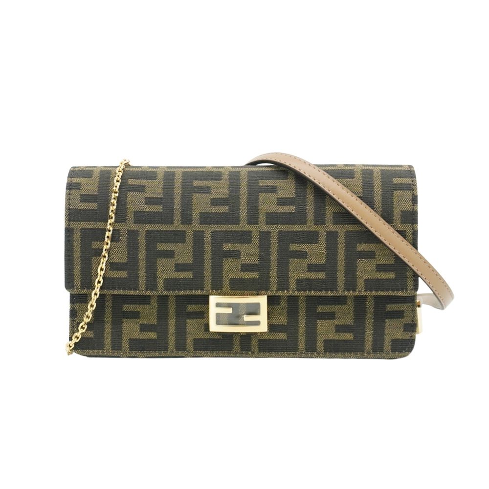 Fendi 芬迪 Baguette 緹花布肩背兩用包Woc(8M0498-咖)