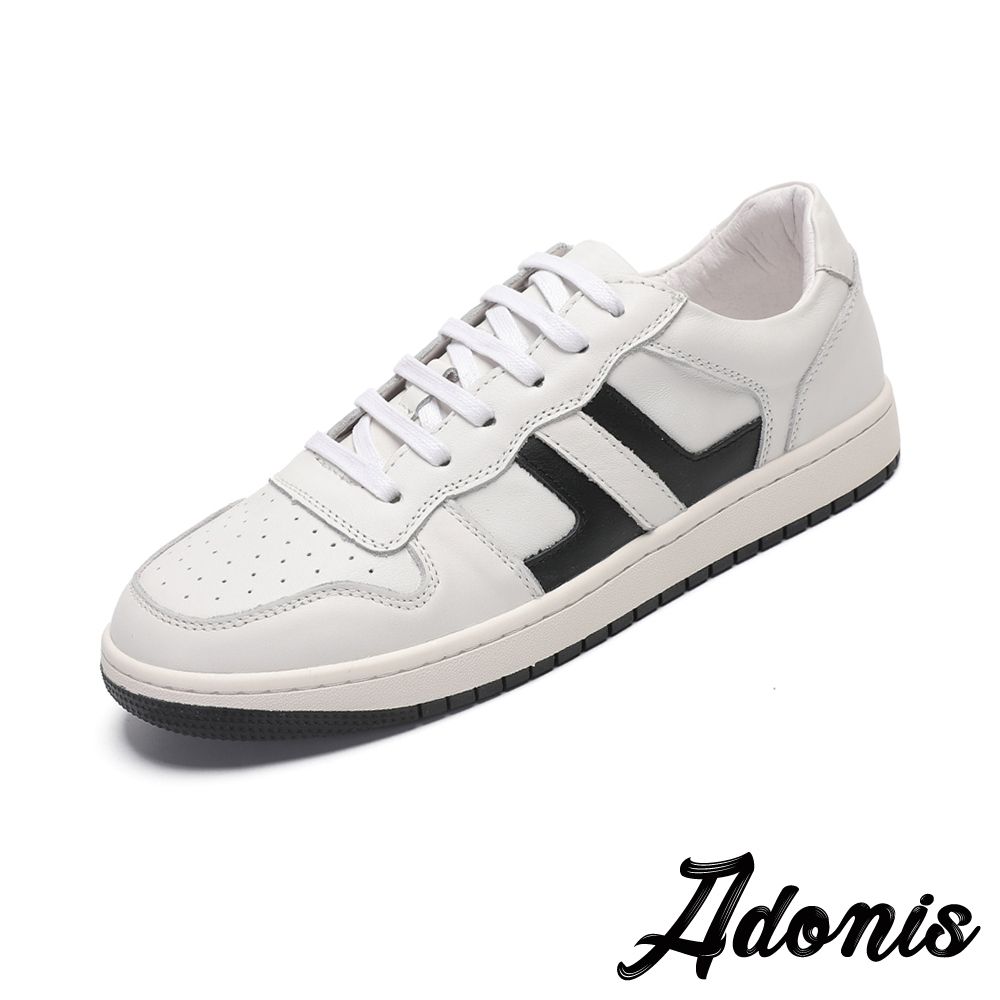 Adonis 真皮休閒鞋 運動鞋/真皮頭層牛皮黑白撞色拼接百搭休閒運動鞋 白