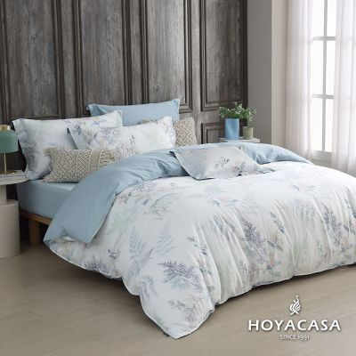 HOYACASA 特大300織抗菌沐光長絨棉兩用被床包組-月影蕨香