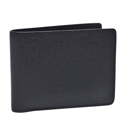 LOUIS VUITTON路易威登 LV M30531經典Taiga皮革MULTIPLE摺疊短夾(黑)