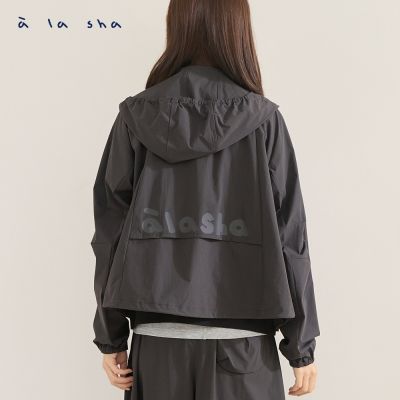 a la sha Logo印花運動風連帽外套