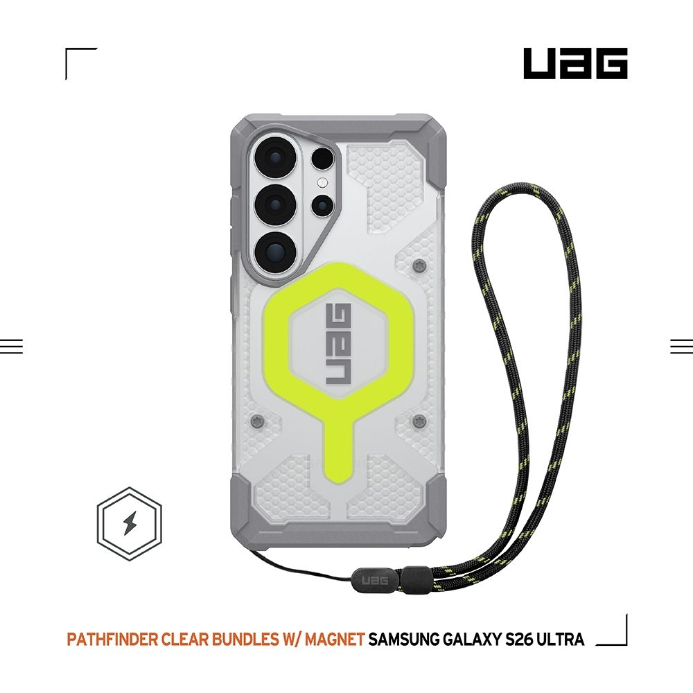 UAG Galaxy S26 Ultra 磁吸耐衝擊經典手腕掛繩保護殼-透明(螢光圈)(支援MagSafe 手機殼)
