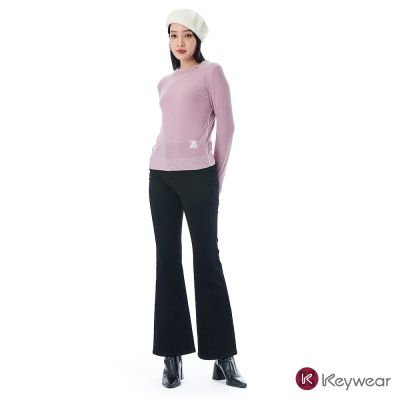 KeyWear奇威名品    磨毛喇叭牛仔長褲-黑色