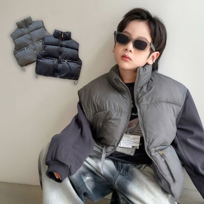 輕暖極簡立領鋪棉背心 大童 背心外套 厚 夾克 馬甲 中性款 男童 女童 兒童 童裝 橘魔法 現貨【BB8926】