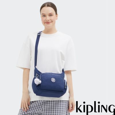 『牛角包』Kipling (網路獨家款)拼接藍輕巧多袋實用側背包-GABB S