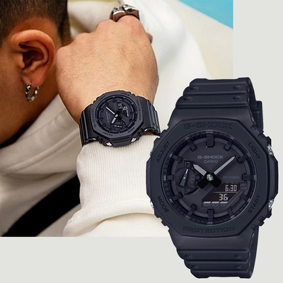 CASIO 卡西歐 G-SHOCK 街頭軍事系列八角電子錶 開學購物季 送禮首選-黑 GA-2100-1A1