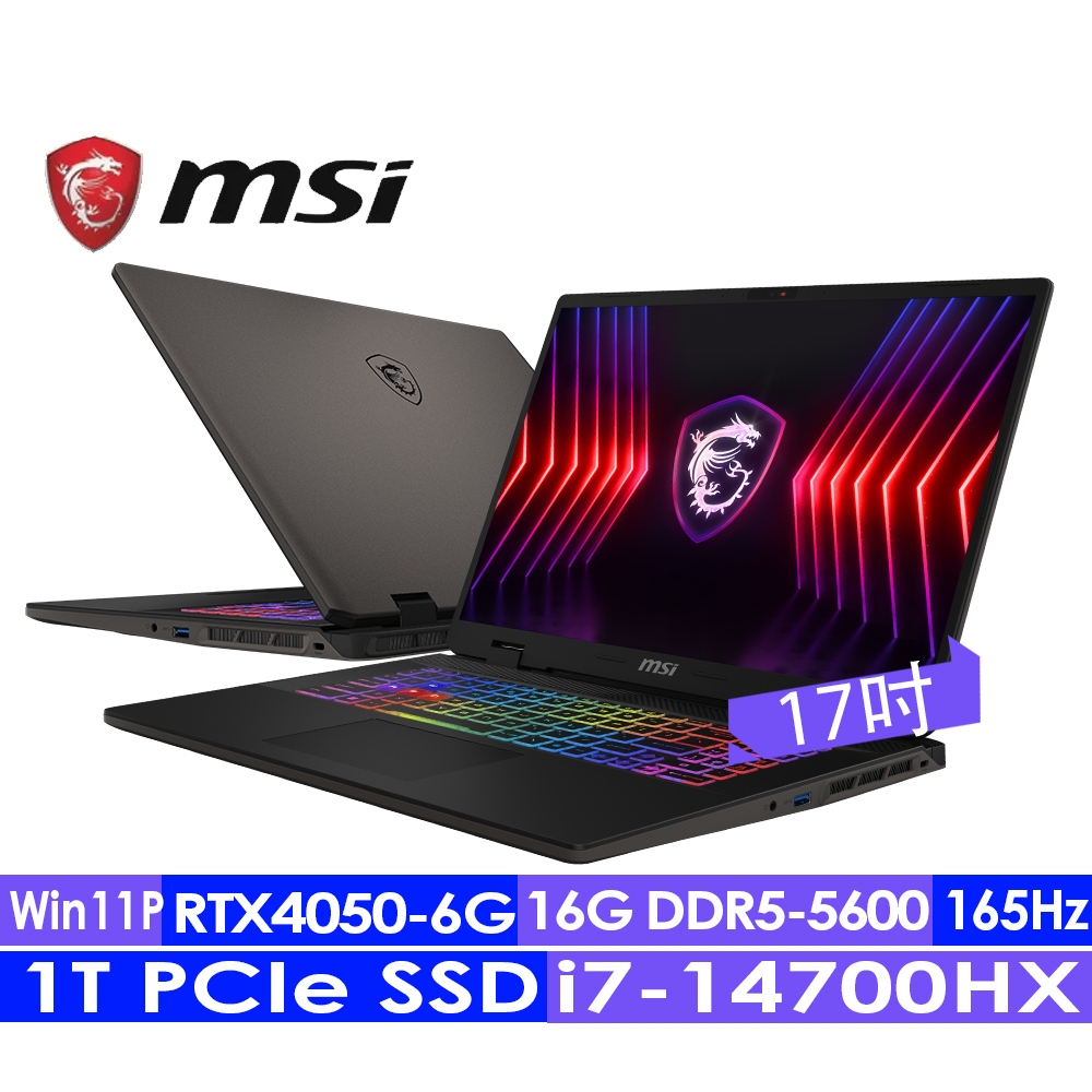 星 MSI微星Sword 17 HX B14VEKG-283TW 17吋電競筆電(i7-14700HX/16G/1T