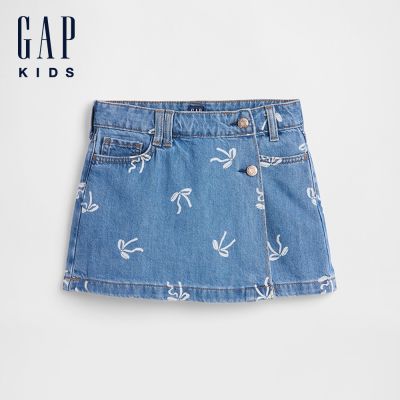 【GAP】兒童牛仔褲裙-蝴蝶結/新款米白(886390)