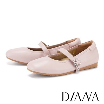 DIANA 氣質羊皮繫帶瑪莉珍平底鞋 粉色