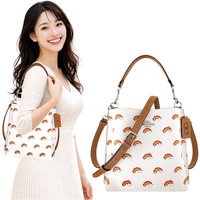 COACH 象牙白色彩虹圖樣PVC手提/斜背兩用包