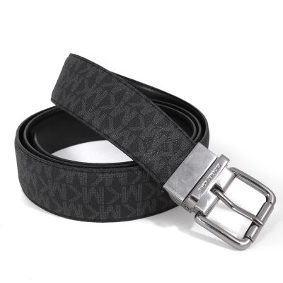 MICHAEL KORS 金屬針式環扣滿版Logo雙面使用皮帶(黑色)