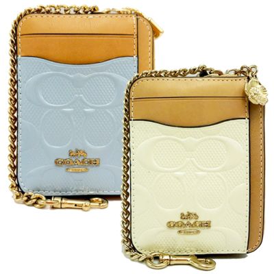 COACH 經典C LOGO證件卡夾層鏈帶零錢包(多色供選)