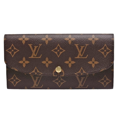 LOUIS VUITTON LV 路易威登 M60697 Emilie系列經典Monogram釦式長夾(金釦-紫紅)