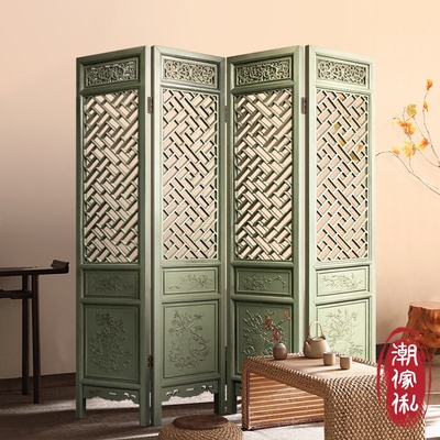 C est Chic 暮江吟實木透雕四片式屏風-風化豆綠 W180*D3.5*H208 cm