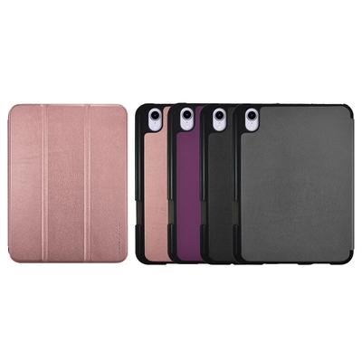 Metal-Slim Apple iPad mini(第7代) 2024 高仿小牛皮三折立架式保護皮套(內置筆槽)