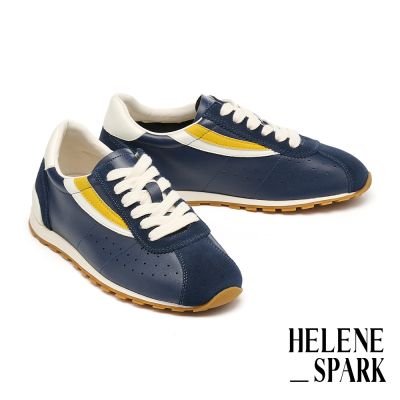 休閒鞋 HELENE SPARK 美式率性撞色拼接異材質綁帶薄底休閒鞋-藍