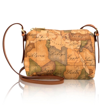 Alviero Martini 義大利地圖包 拉鍊斜側背包(小)-地圖黃