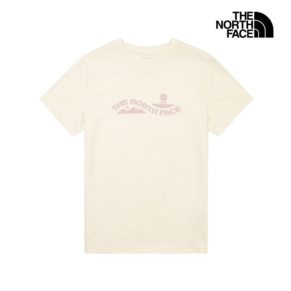 【The North Face 官方旗艦】北面女款米白色胸前圖案印花短袖T恤｜8JSMQLI