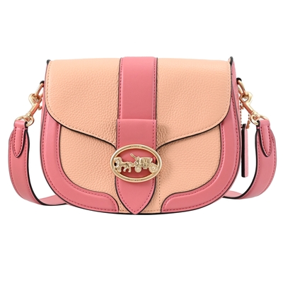 COACH Georgie 金屬馬車LOGO拼色翻蓋斜背馬鞍包(玫粉)