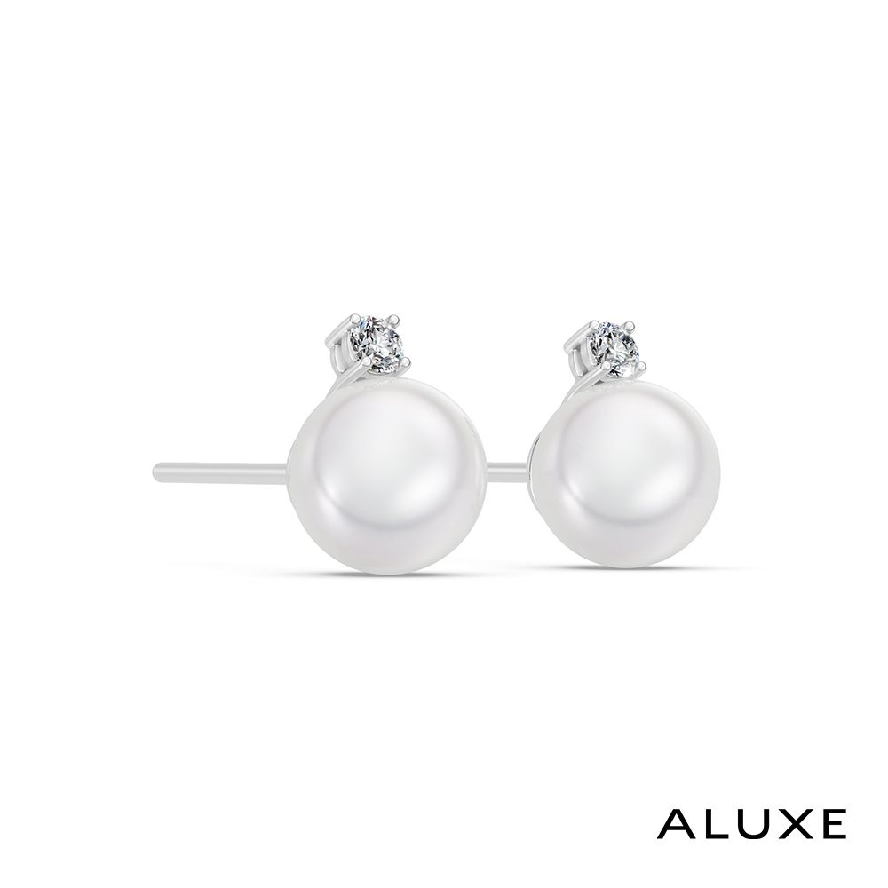 ALUXE 亞立詩 天然淡水珍珠 7-7.5mm 18K金 珍珠鑽石耳環 浪漫之珠 EE0035