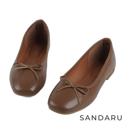 山打努SANDARU-娃娃鞋 法式優雅方頭蝴蝶結平底鞋-棕