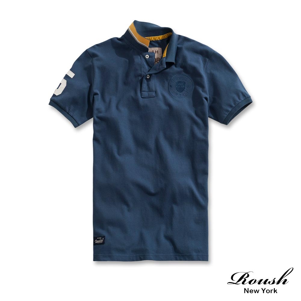 Roush #5貼布美式圓形盾牌網眼POLO衫(2315229) (灰藍)